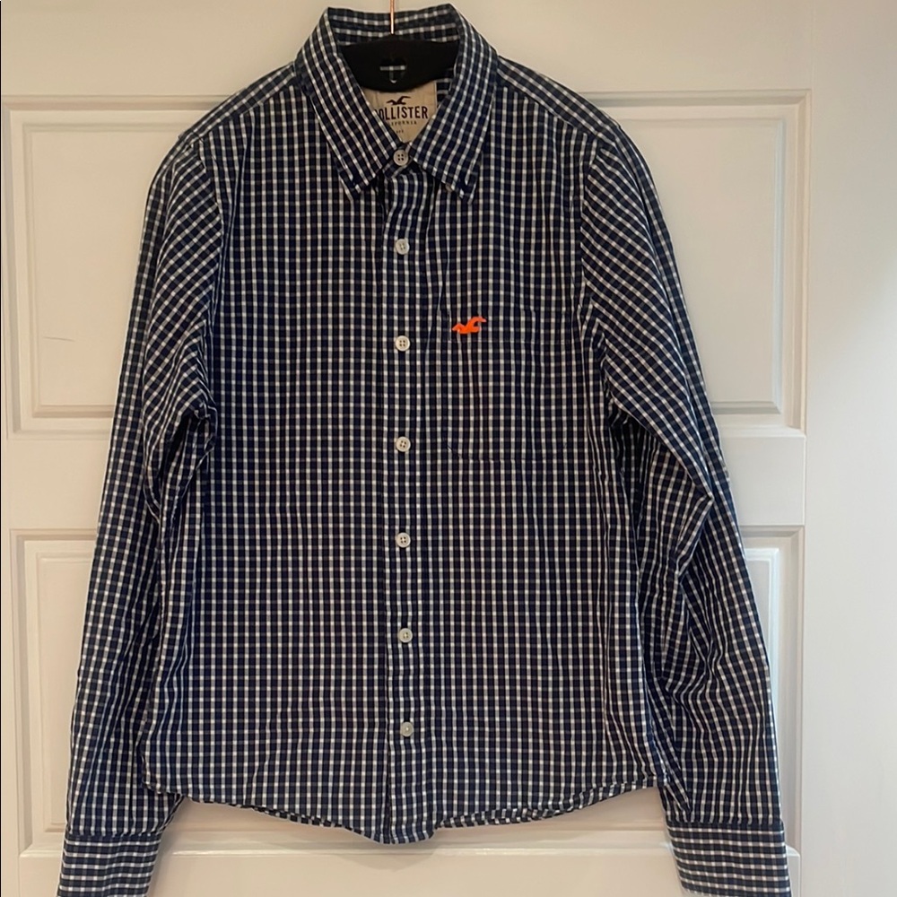 Hollister Navy Checkered Button-Up Shirt